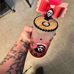 Pink and Black Ghost Face Tumbler with deeeedsssdddeeeedeeeeeeeeeddssed